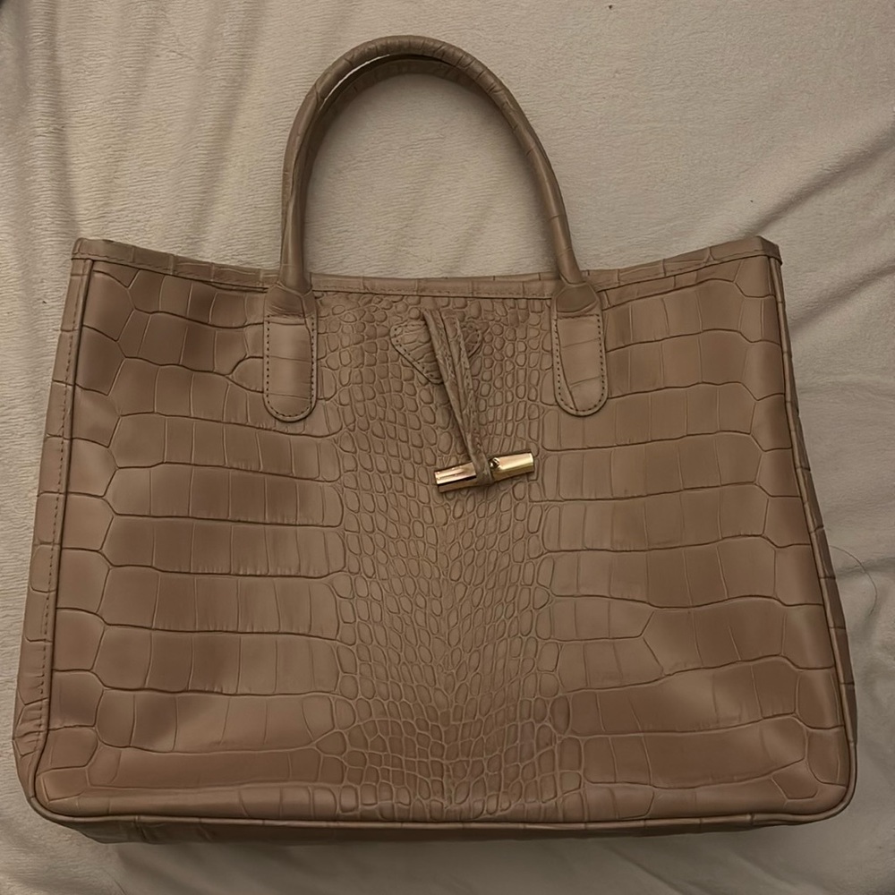 Longchamp Nude Roseau Leather Embossed Tote